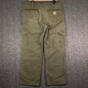Carhartt 36x27 Relaxed Fit Cargo Work Pants Mens Olive Green Paint Splatter